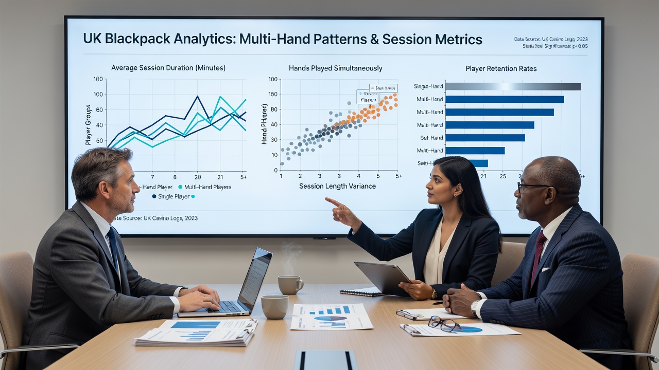 Data visualization showing session duration trends for UK blackjack players using multi-hand strategies