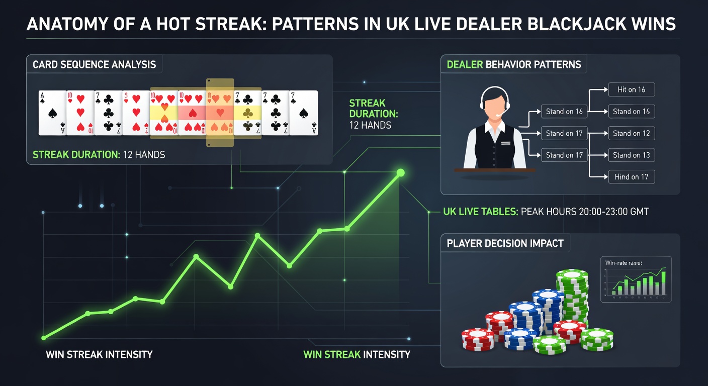 Graph showing clustered wins in a UK live dealer blackjack session, highlighting streak durations and bet sizes