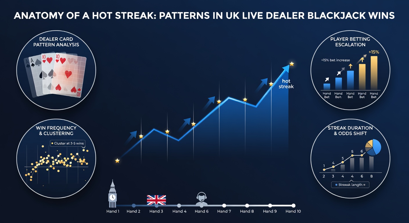 Live dealer at UK blackjack table dealing a natural blackjack during a documented hot streak, with chips stacking up