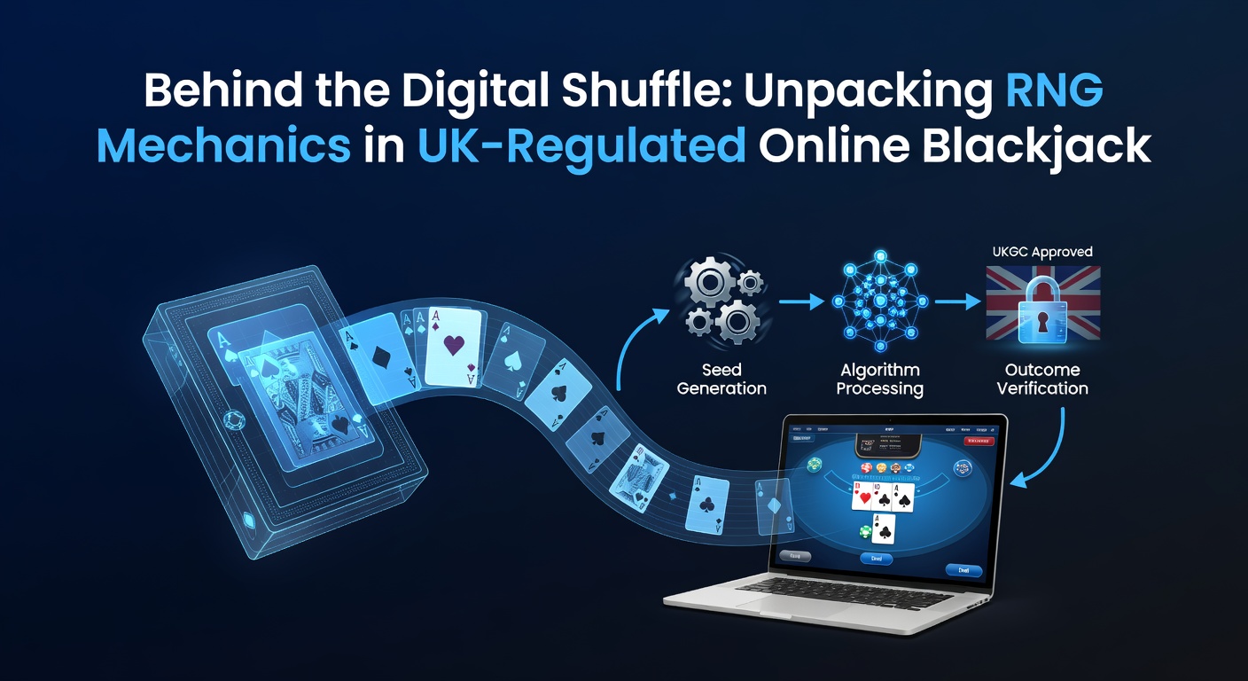 Digital representation of a shuffling deck in online blackjack, highlighting RNG algorithms at work