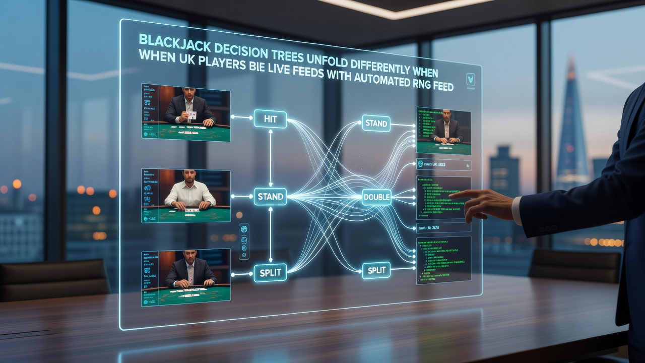 Detailed view of blackjack decision tree adjustments as players alternate between live and RNG blackjack feeds over time