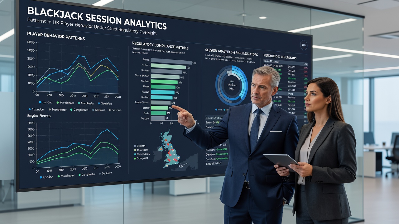 Analytics graphs illustrating bet sizing trends and session frequency among UK blackjack players
