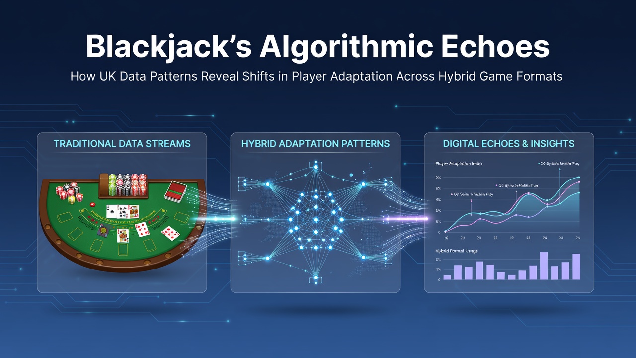 Data visualization showing UK player adaptation patterns in hybrid blackjack formats with algorithmic overlays and session metrics