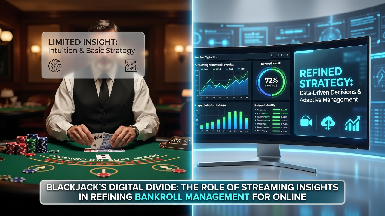 Dashboard view displaying blackjack session metrics alongside live dealer footage for bankroll tracking