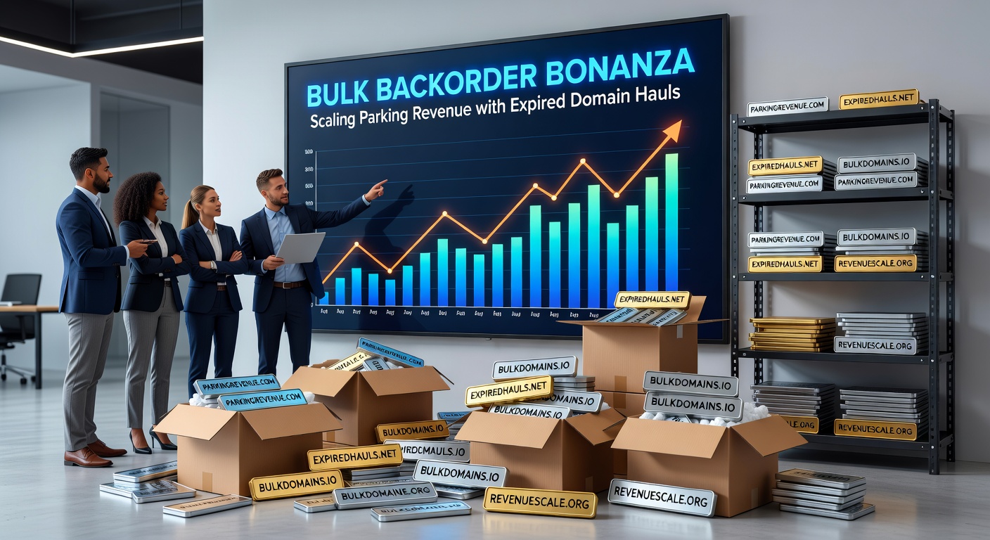 Graph showing exponential revenue growth from bulk parked domains over time, with lines representing different portfolio sizes