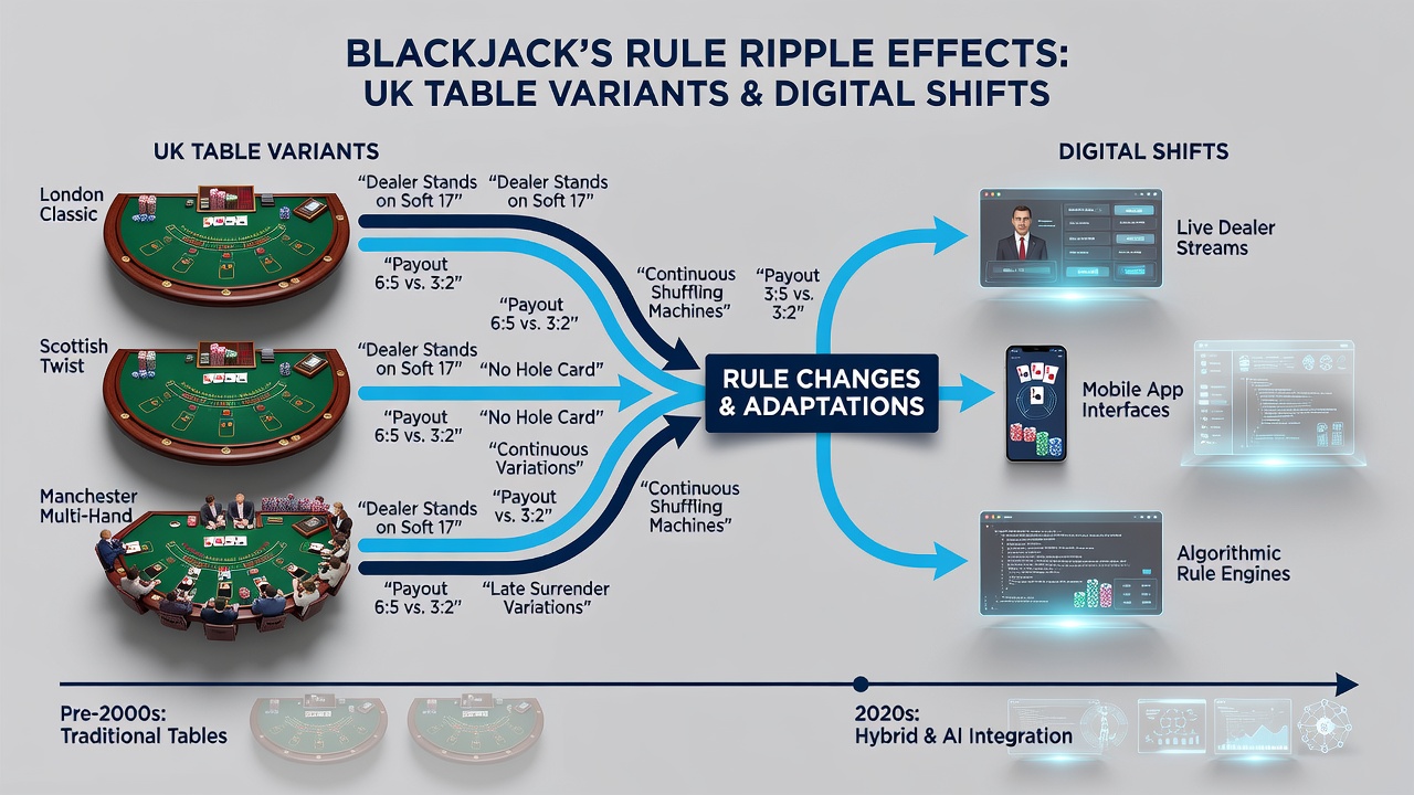 Digital blackjack interface displaying rule options and table variants