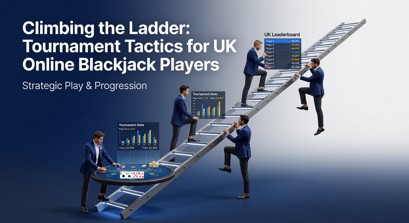 Intense online blackjack tournament scene with players managing chip stacks on leaderboards during a crucial late round