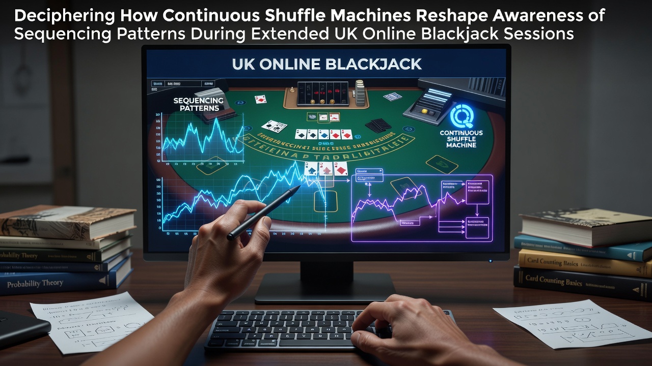 Continuous shuffle machine in operation at a UK casino table with cards being fed back into the device