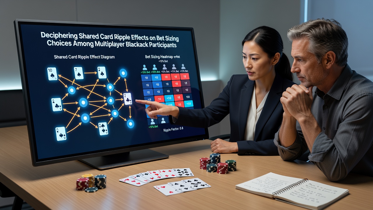 Players at a blackjack table adjusting bets after shared cards are revealed