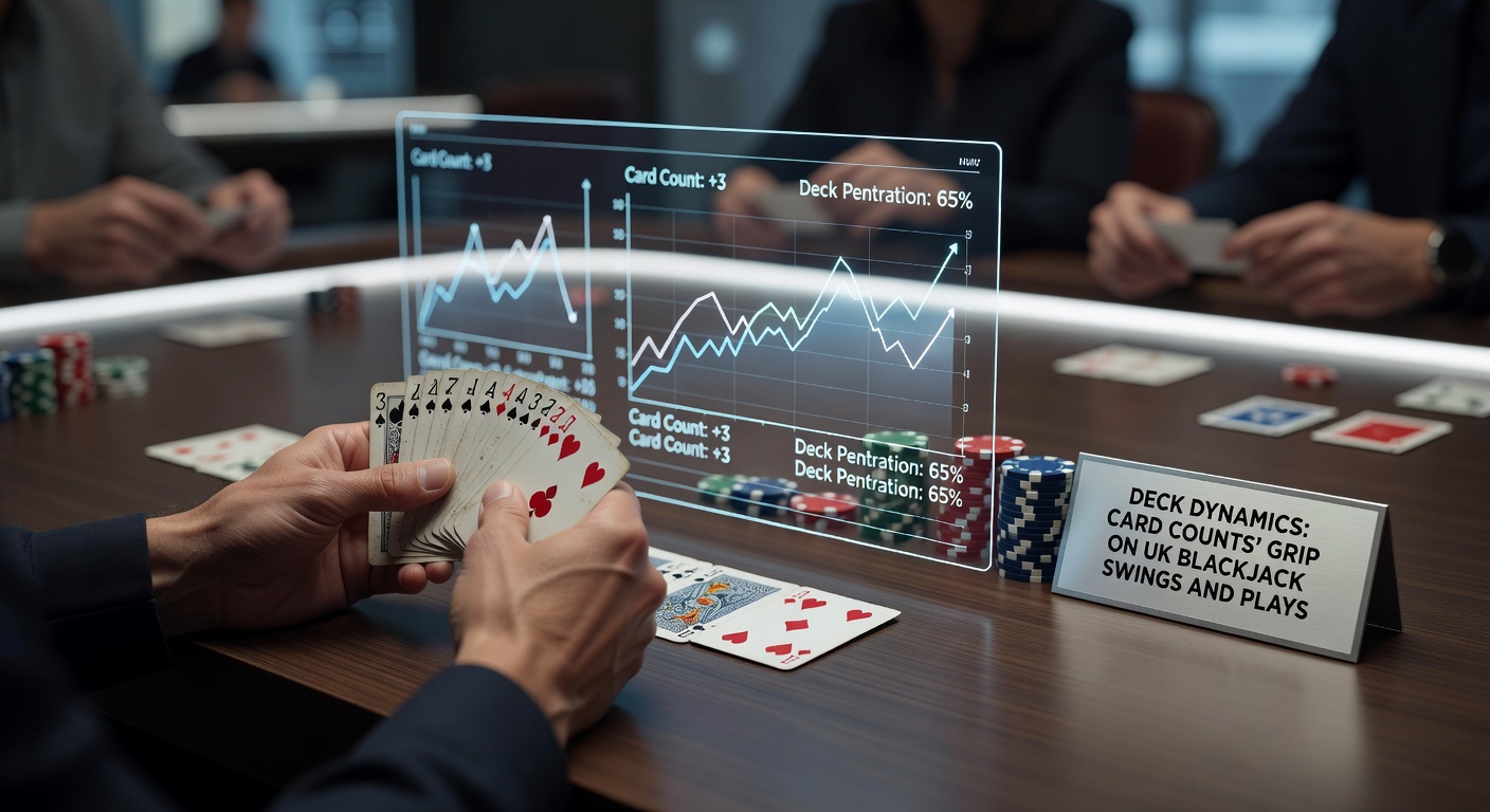 Graph depicting true count progression against variance swings and optimal bet ramps in multi-deck UK blackjack shoes