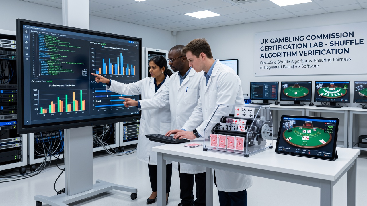 Detailed statistical graphs and probability distribution charts displayed during a shuffle algorithm audit session