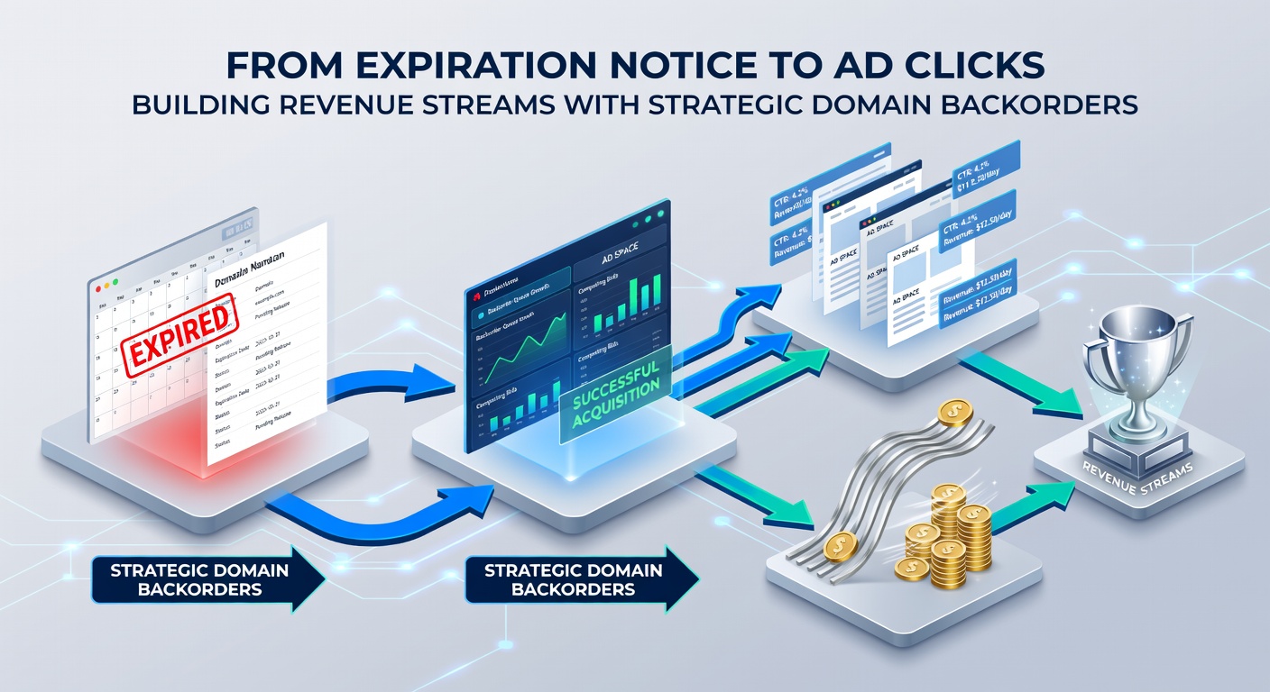 Screenshot of a domain parking dashboard displaying ad click revenue metrics and traffic sources