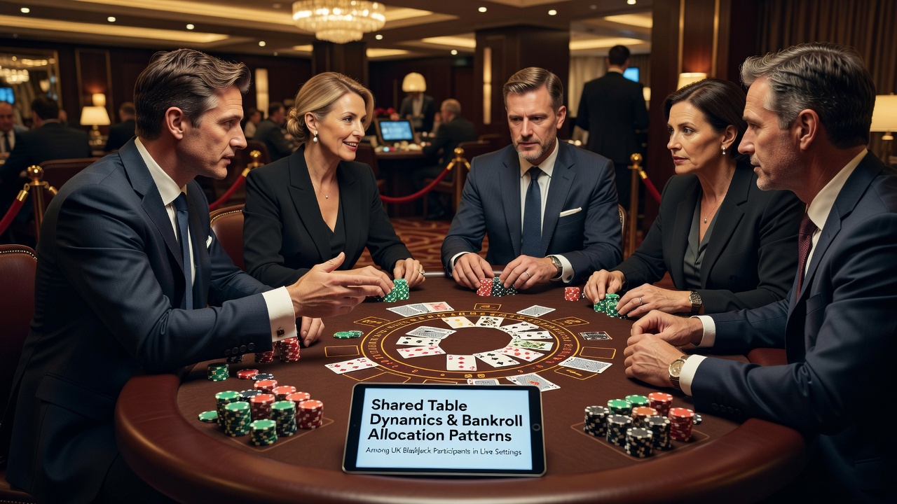 UK live blackjack table with multiple participants managing chips and placing bets together
