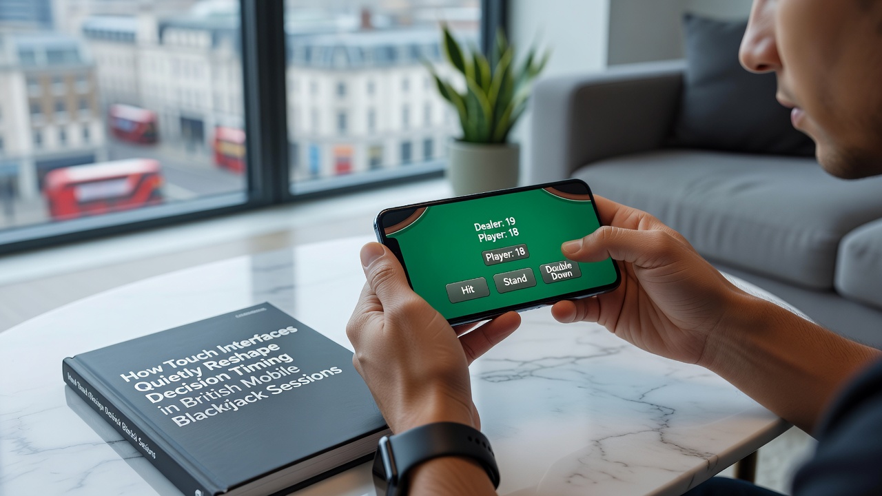 Overhead view of multiple mobile devices displaying blackjack tables with active touch gestures highlighted