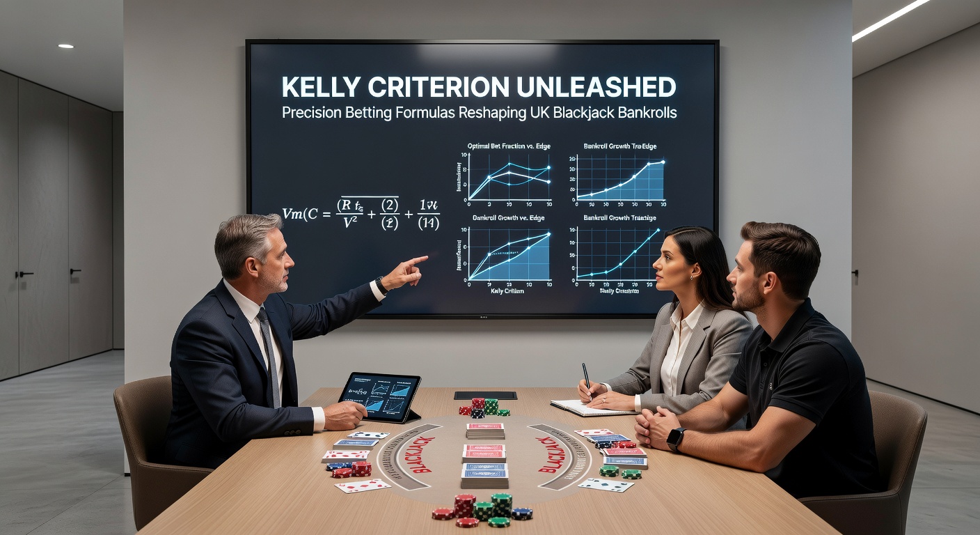 Table illustrating Kelly fraction bets for varying blackjack true counts, from -2 to +6, alongside bankroll volatility metrics