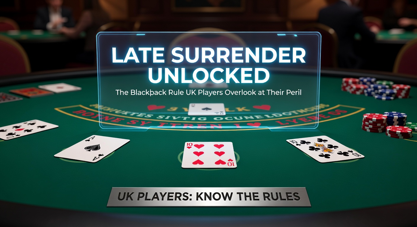 Blackjack table with surrender option highlighted, showing dealer and player cards in a tense hand