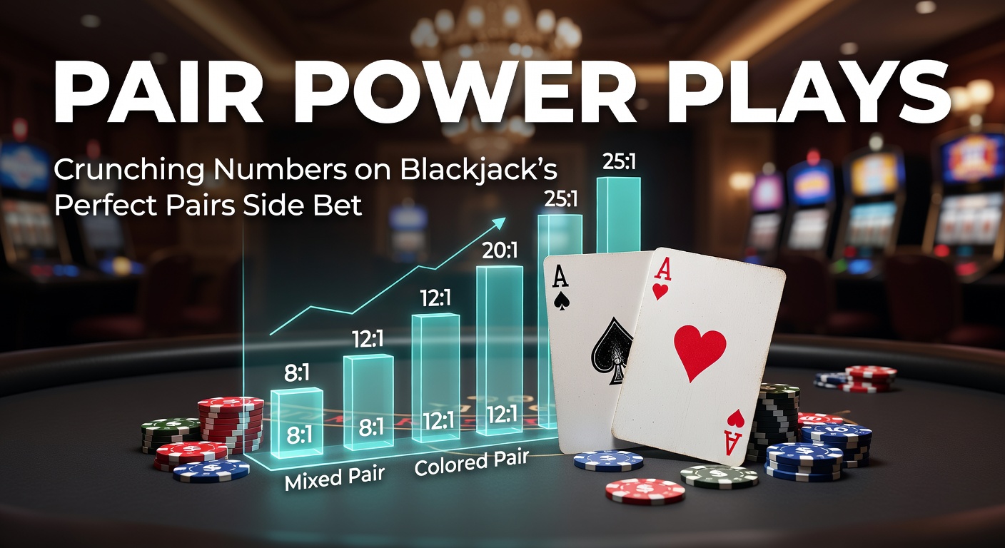 Close-up of a blackjack table highlighting the Perfect Pairs side bet circle amid scattered chips and cards