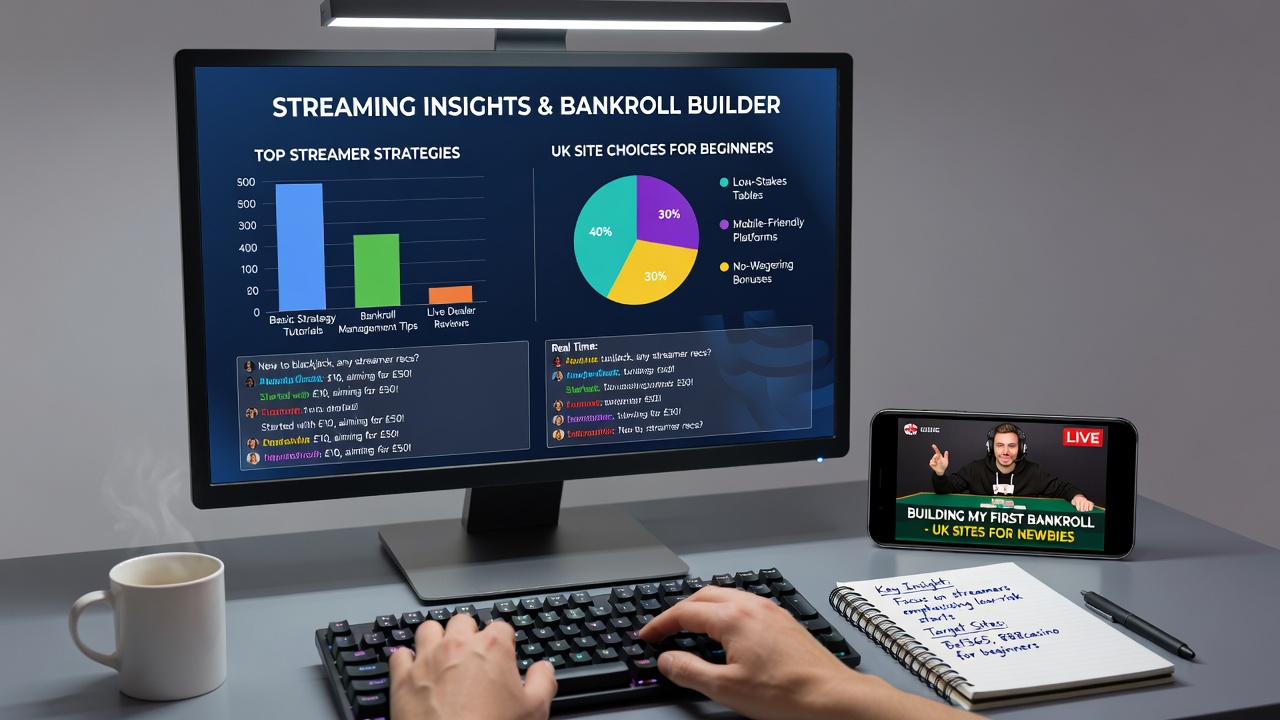 Analytics dashboard displaying UK blackjack stream engagement statistics alongside bankroll tracking tools