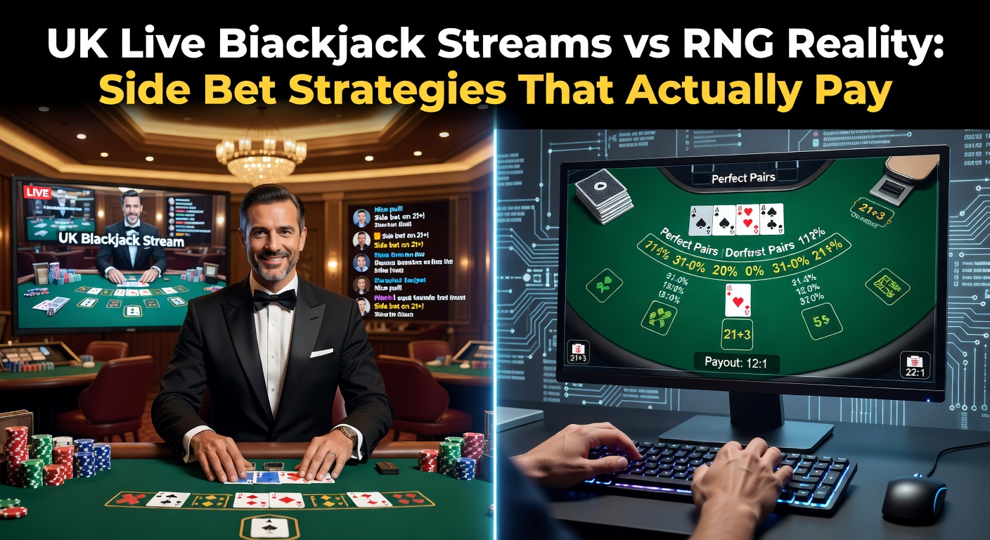 A vibrant live blackjack stream interface from a UK studio, displaying the dealer, player cards, and active side bet options like Perfect Pairs and 21+3