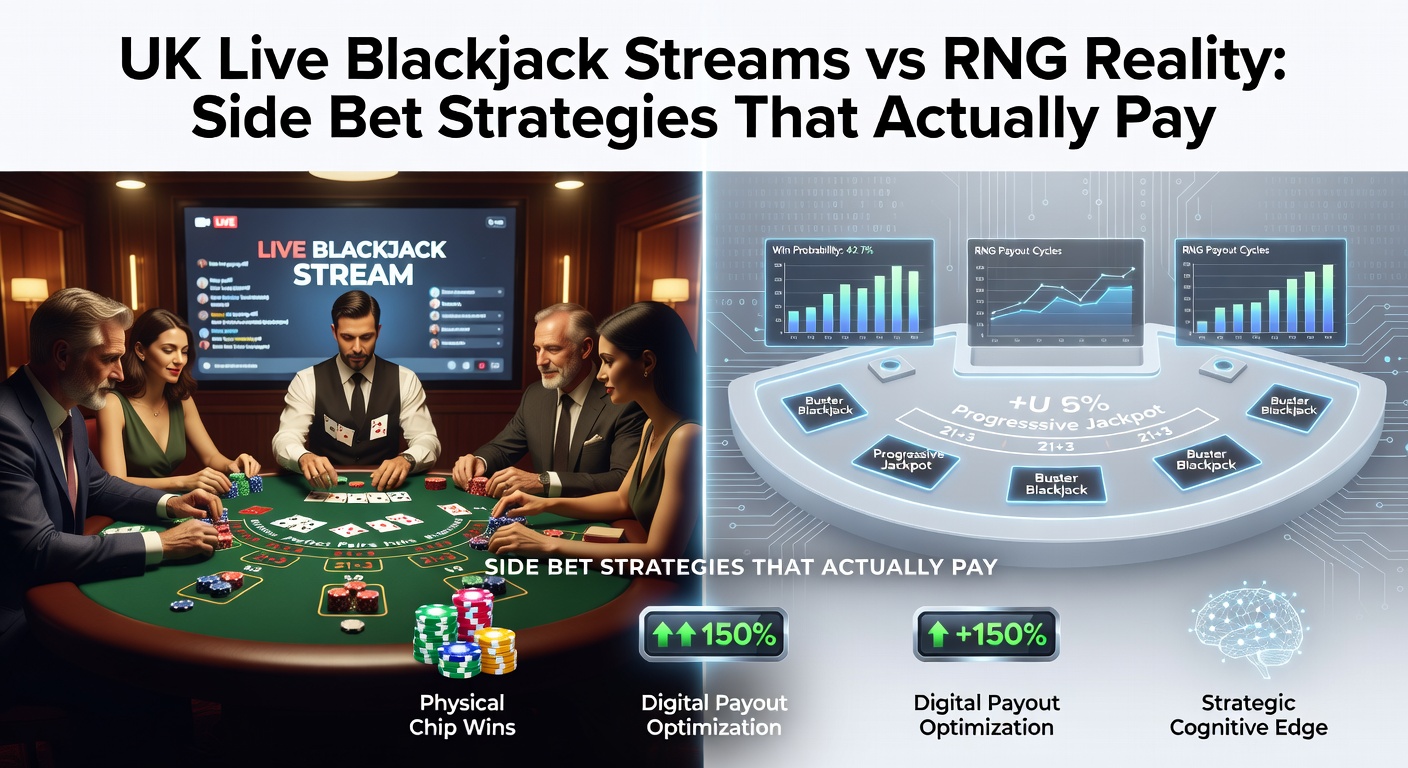 Close-up of an RNG blackjack table with highlighted side bet results, showing a winning 21+3 flush payout alongside standard hand stats