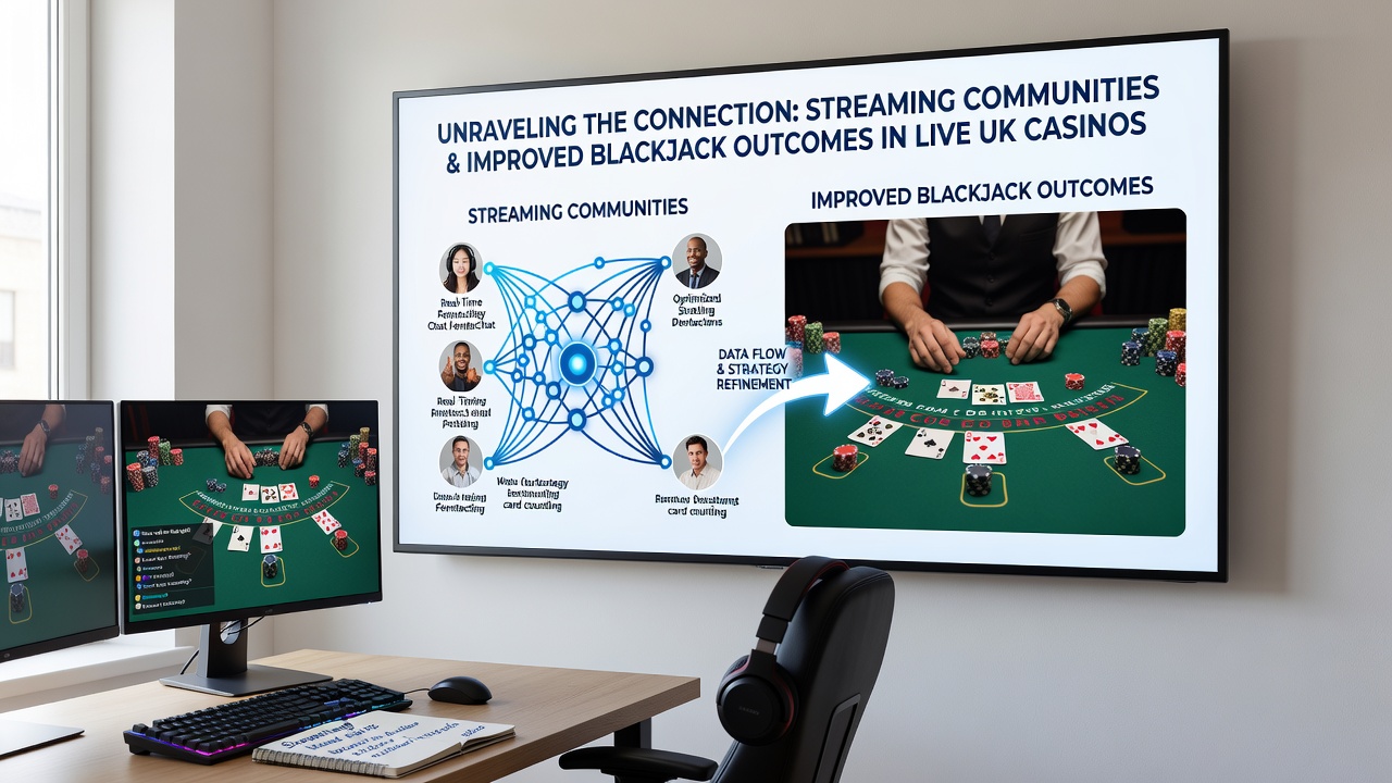 Detailed view of UK casino blackjack table with overlaid streaming interface elements