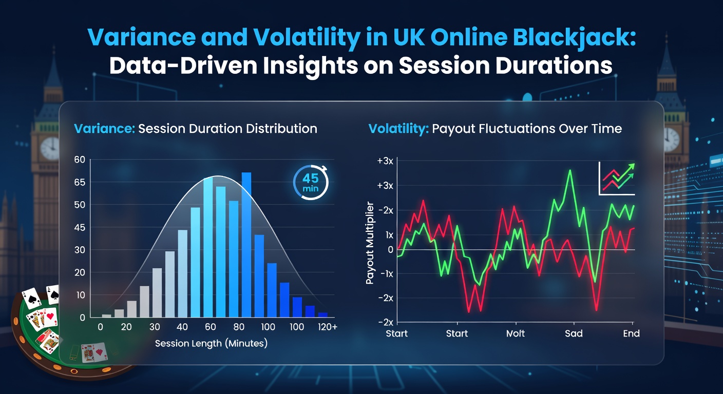 Graph showing variance fluctuations in UK online blackjack sessions over time, highlighting peaks and troughs in bankroll changes
