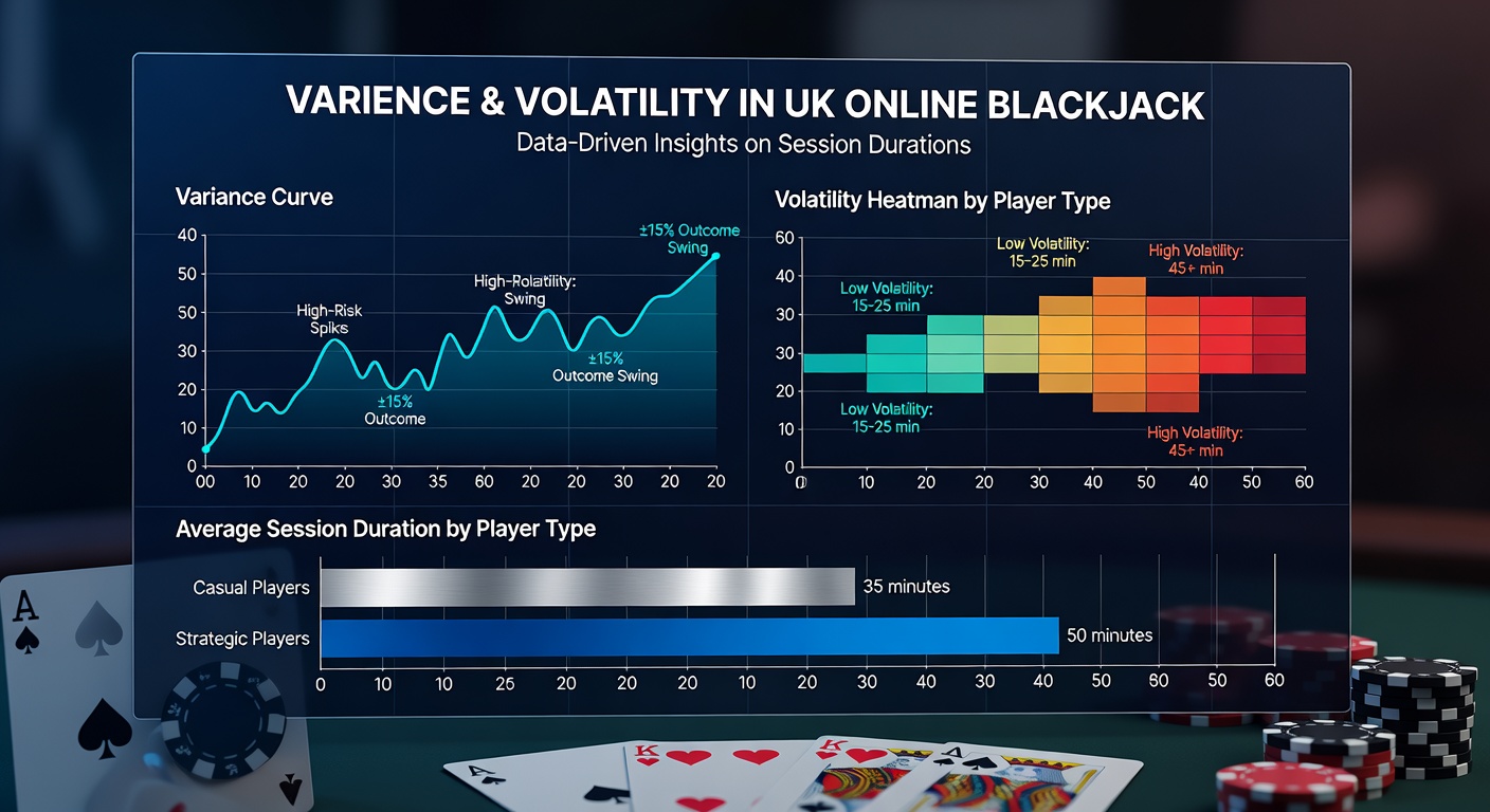 Chart illustrating session duration distributions in UK online blackjack, comparing short bursts versus extended plays under varying volatility conditions